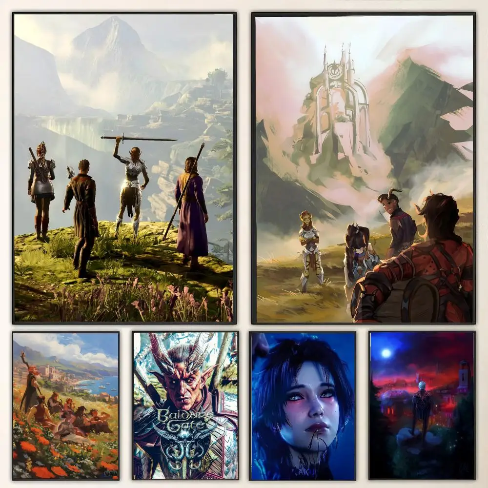B-Baldurs Gate 3 Game Anime Painting Calligraphy Canvas Poster Wall Art for Living Room Bedroom Cafe Decor Gift photo 1