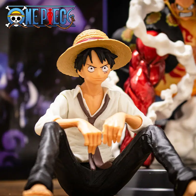 12cm One Piece Anime Figure Luffy Sitting Position Action Figure PVC Model Collection Statue Figurine Doll Toy For Birthday Gift photo 1