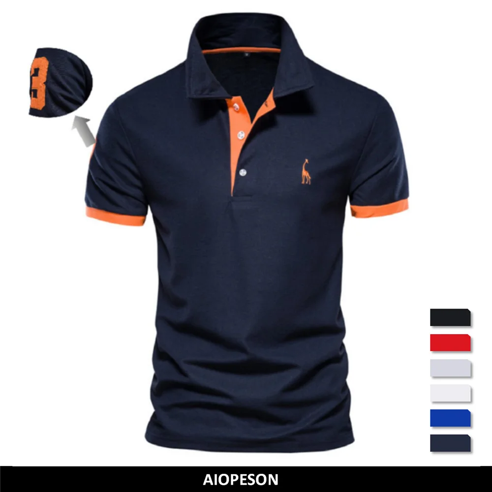 AIOPESON Embroidery 35% Cotton Polo Shirts for Men Casual Solid Color Slim Fit Mens Polos New Summer Fashion Brand Men Clothing photo 1