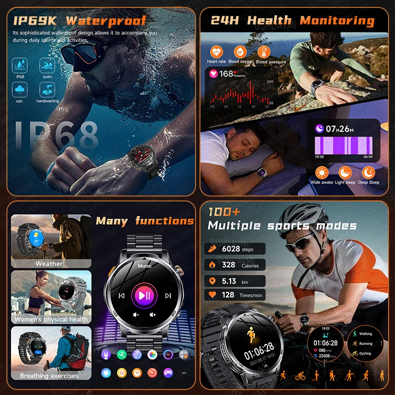 2026 Military T-Rex 3 Smart Watch Fitness Clock Men 466*466 AMOLED Screen 1000mAh Battery Flashlight Call Waterproof Smartwatchs photo 6