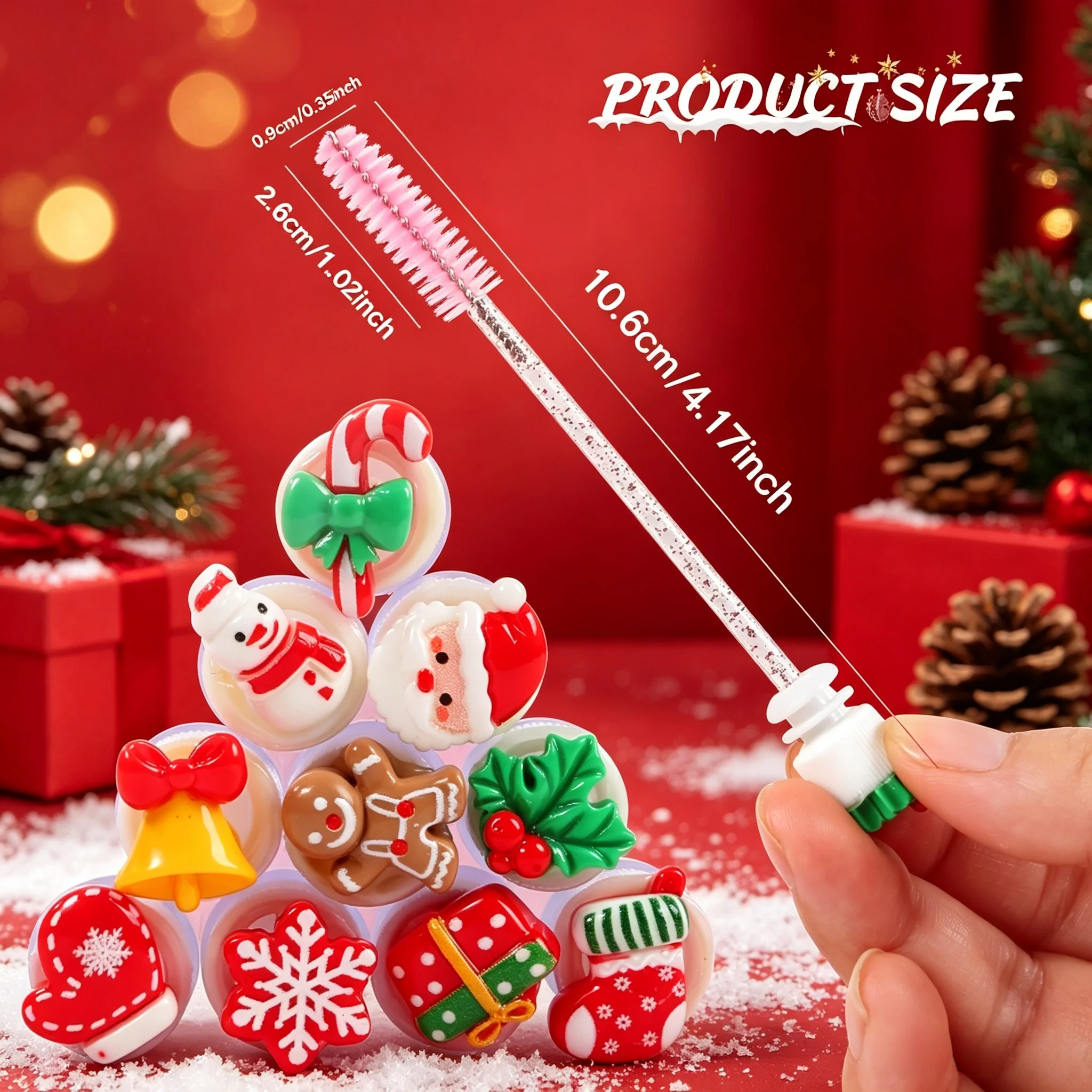 10Pcs Christmas Eyelash Brush Set Santa Snowflake Mascara Wands Spoolies Eyebrow Comb Lash Extension Tools Xmas Beauty Gifts photo 2