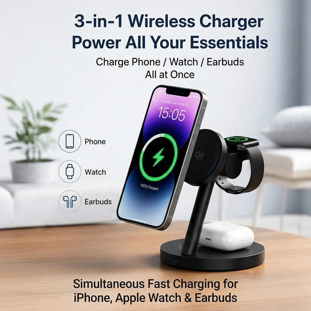 HaaYot Qi2.2 25W 3-in-1 Magnetic Wireless Fast Charger for iPhone 17/16 & Galaxy S26/S25 Ultra–iWatch/Galaxy Watch 9/Ultra 2 photo 1