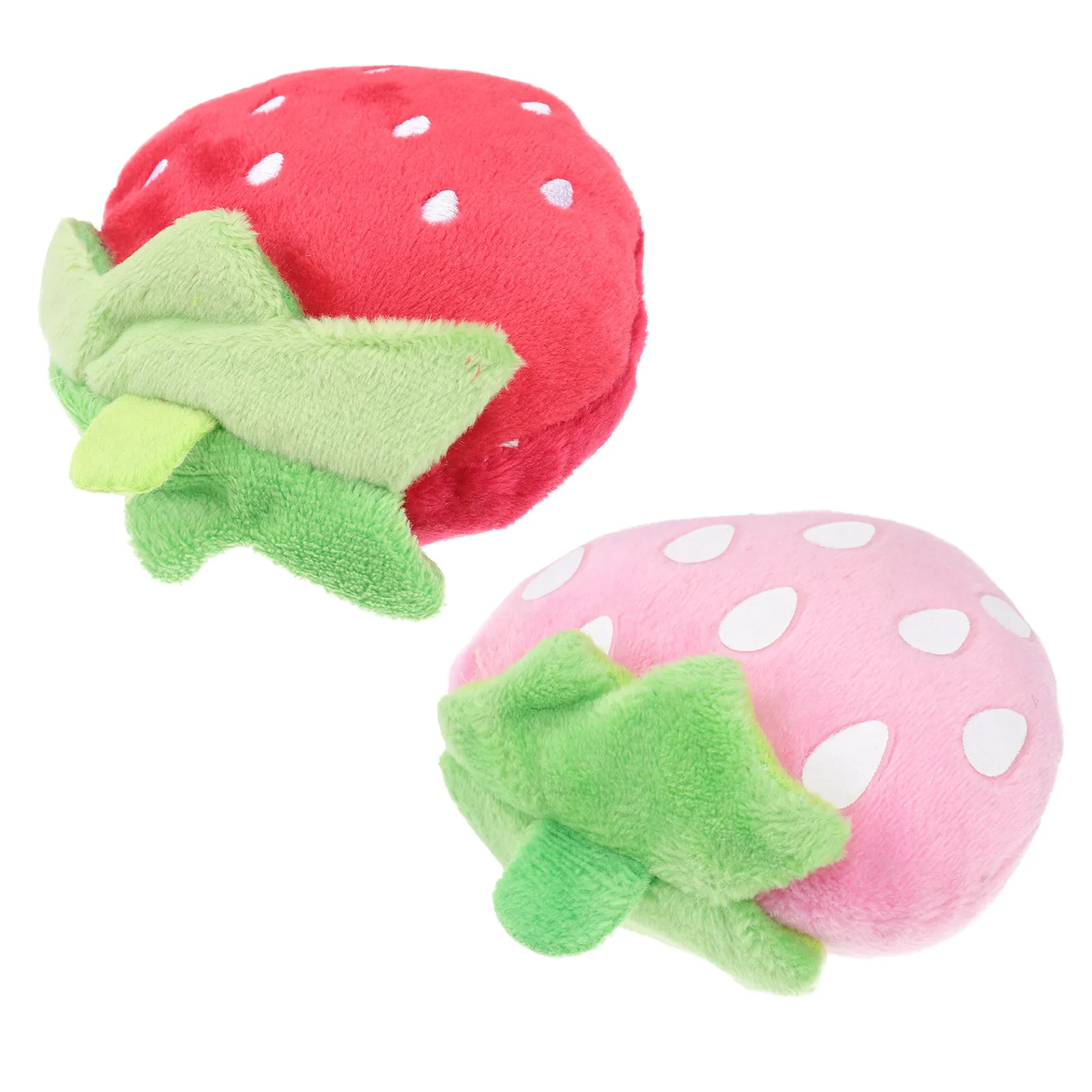 2Pcs Strawberry Squeaky Pet Chew Plaything Red Pink Soft Fruit Shape Dog Cat Sound Entertainment Pet Dog Chew photo 1