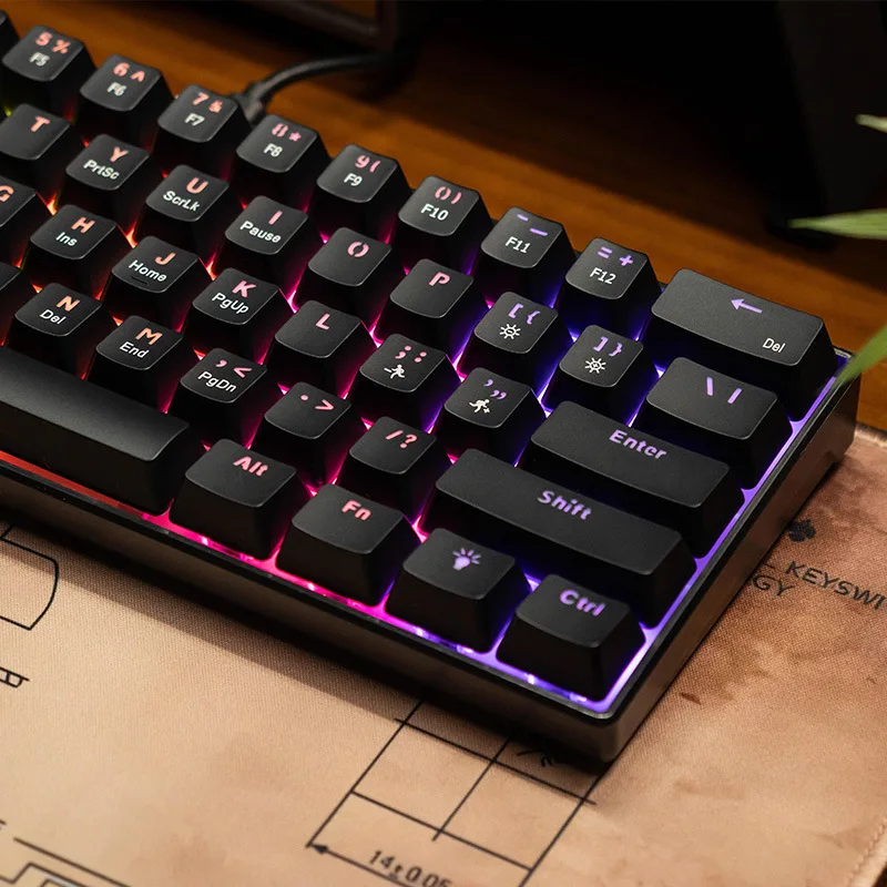 Teclado 60% Keyboards Mixed Light Mechanical Keyboard PC USB Wired Game E-Sports Office Computer Convenient 61 Key Caps Keypad photo 3