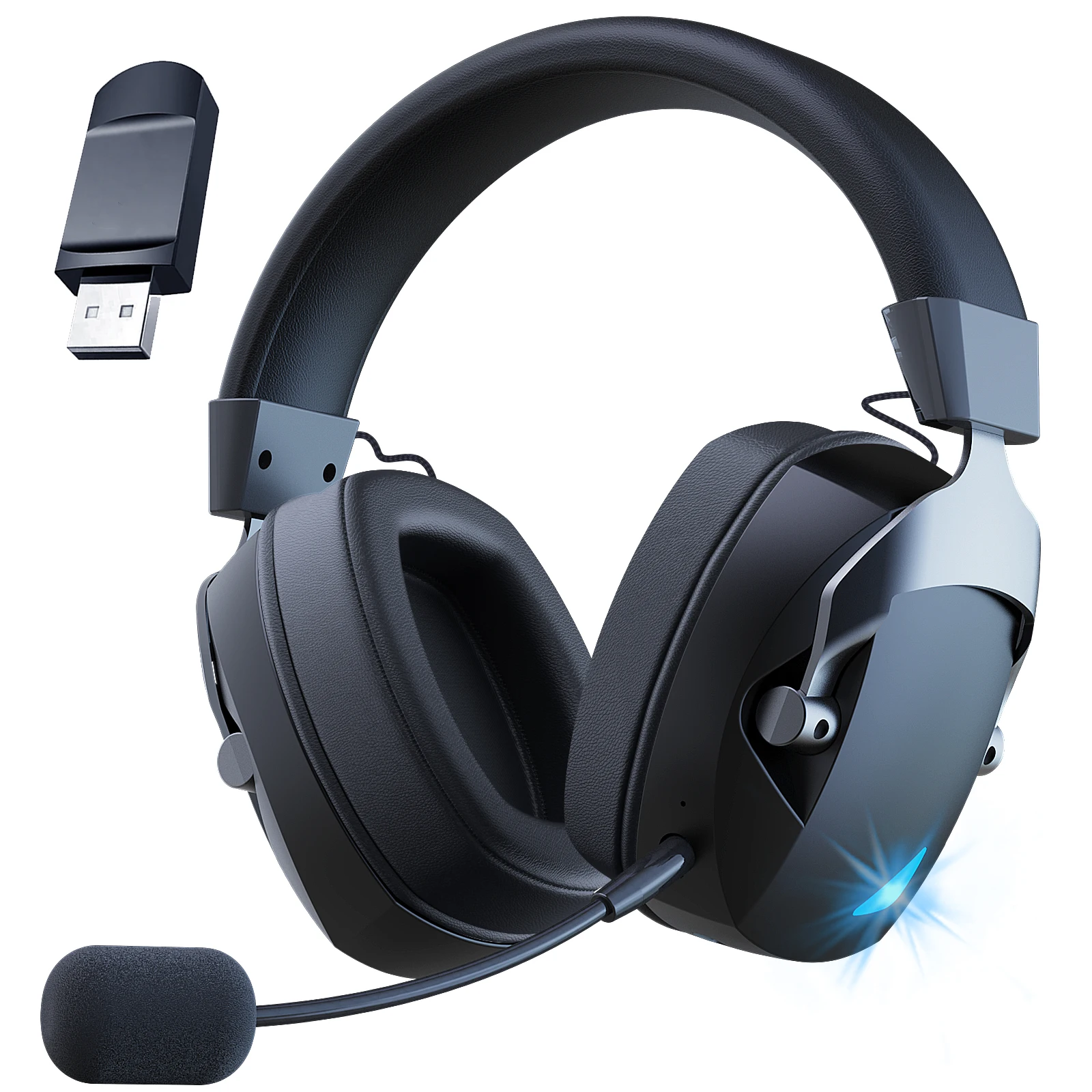 Gaming Headset with Detachable Noise Cancelling Microphone,2.4G Bluetooth-USB-3.5mm Wired Jack 3 Modes for Multi-device photo 1