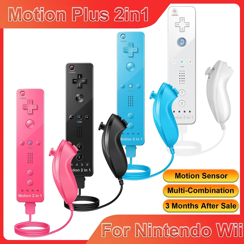 2 in 1 For Nintendo Wii Controller Set Optional Motion Plus Joystick Wireless Remote Gamepad with Silicone Case Video Game photo 1