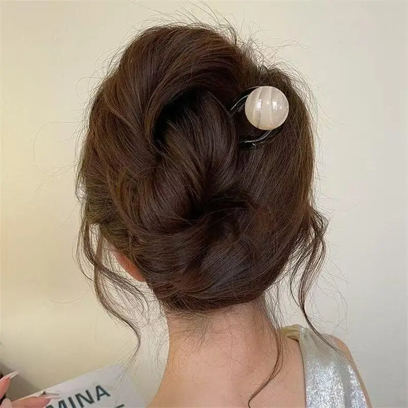 Fashion Colored Pearl U-Shaped Hair Sticks Hairpin Hair Fork Bun Sweet Trendy Acrylic Hair Clip for Women Girls Hair Accessories photo 5