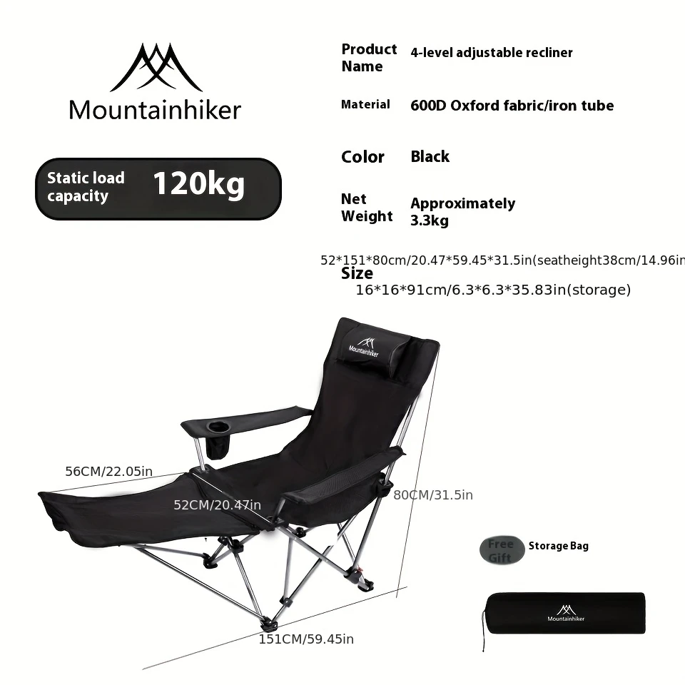 MOUNTAINHIKER 600D Oxford Cloth Folding Chair - Portable Outdoor Camping Chair and Beach Chair, 4 Adjustable Loungers photo 4