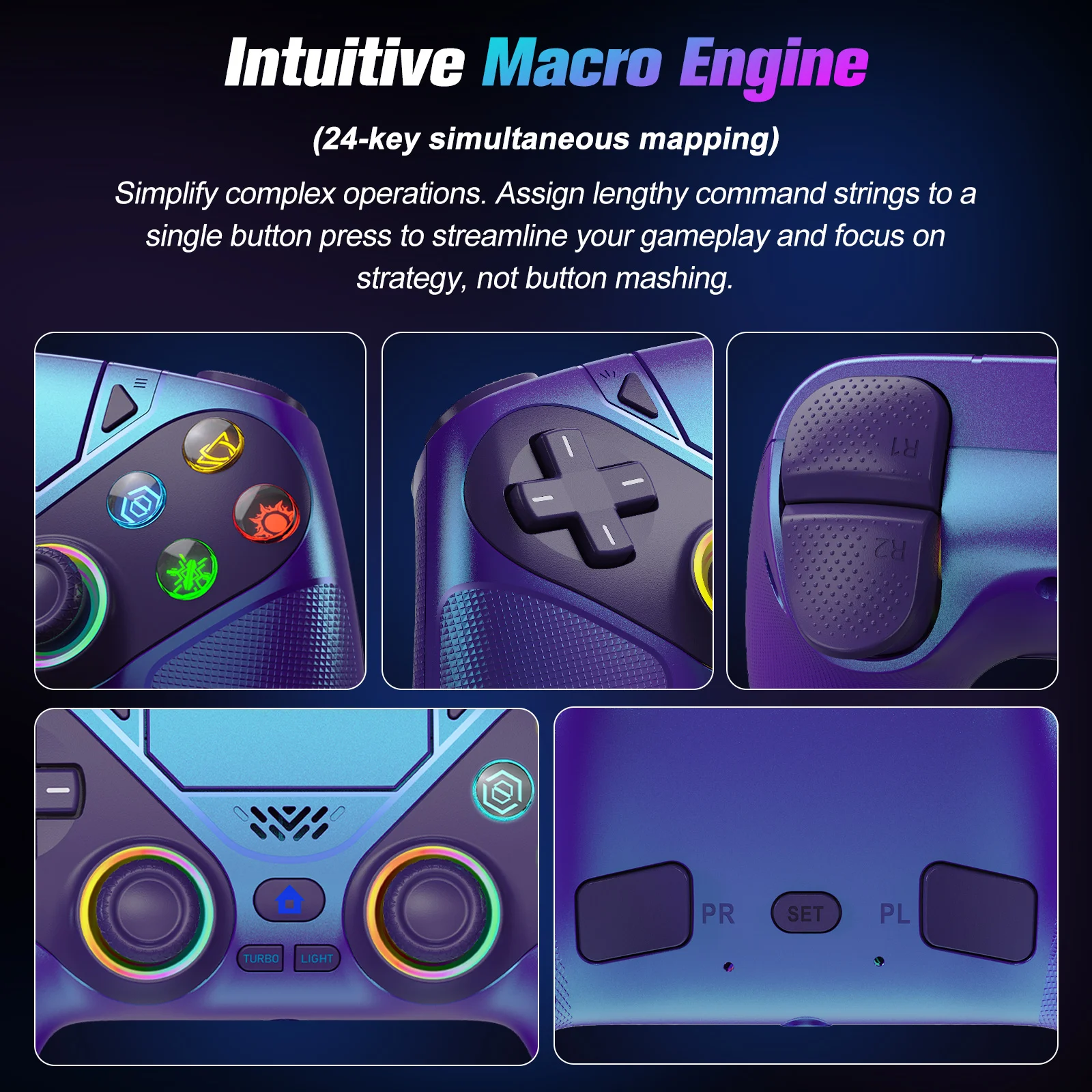 Controller for Playstation 5/PS5/PS5 Pro/Slim/PC,Wireless Gamepads RGB Joystick Turbo/Marco Program Dual Vibrate Game Controle photo 4