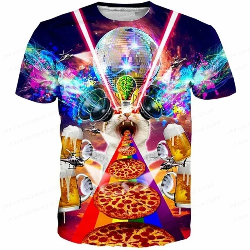 3D Printed Funny Cat T Shirt For Men Animal Food Pattern Tees Summer Street Oversize Short Sleeve Tops Loose Round Neck T-Shirts photo 1