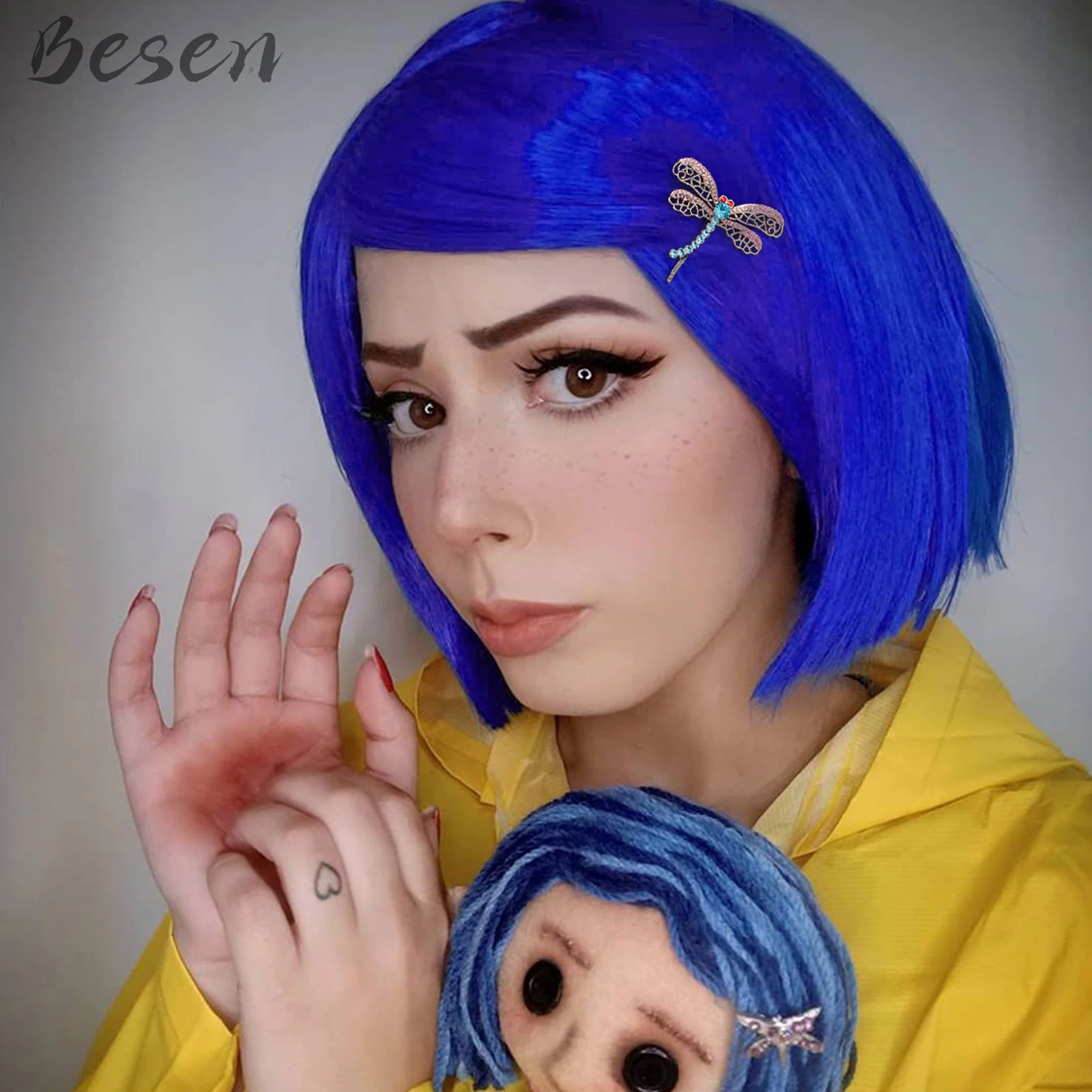 Synthetic Dark Blue Bob Wigs for Coraline Costume Women Girls Women's Costume Wigs Colored Bob Wigs for Cosplay Halloween Party photo 4