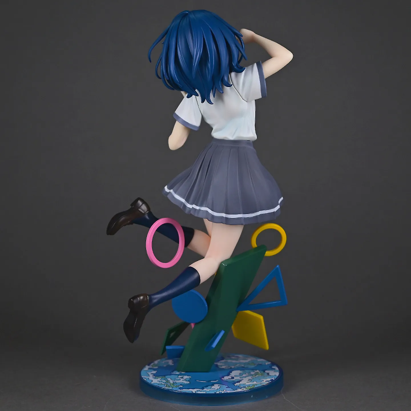 Anime Figurine Blue Hair School Uniform Figure Pvc Collectible Statue Geometric Base Desktop Decoration Display Birthday Gifts photo 5
