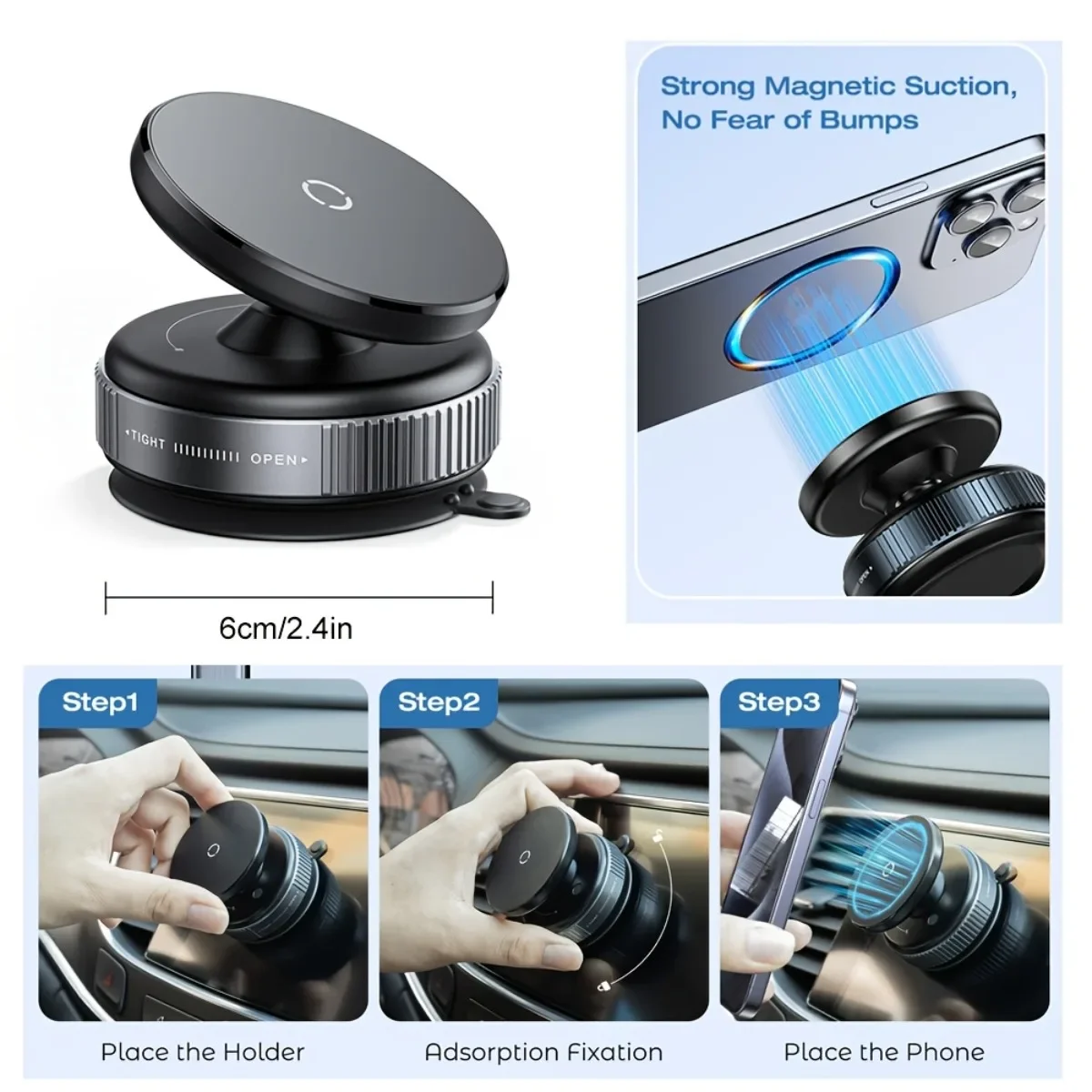 Vacuum Adsorption Magnetic Car Phone Holder 360° Rotatable Foldable Dashboard Phone Mount Strong Suction photo 1