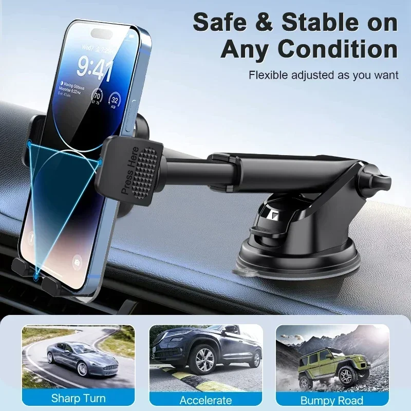 Car Phone Holder for Dashboard Windshield Acrylic Cellphone Mount Clip Support Stand for 4.7-7" Mobile Phone, Auto Accessories photo 2