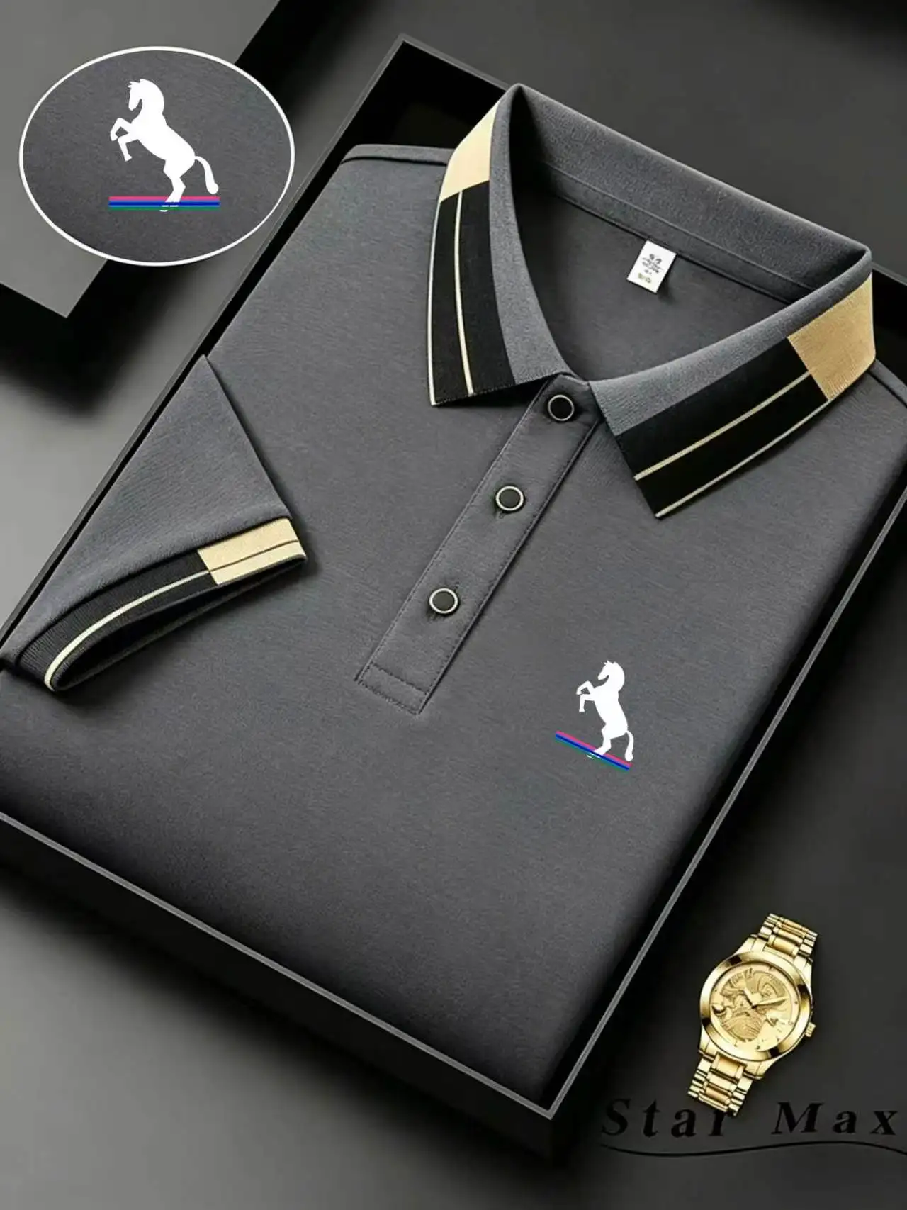 Men's Luxury Short Sleeve Polo Shirt with Horse Embroidery Milan Style Summer Casual T Shirt Men Business Brand Clothing photo 1