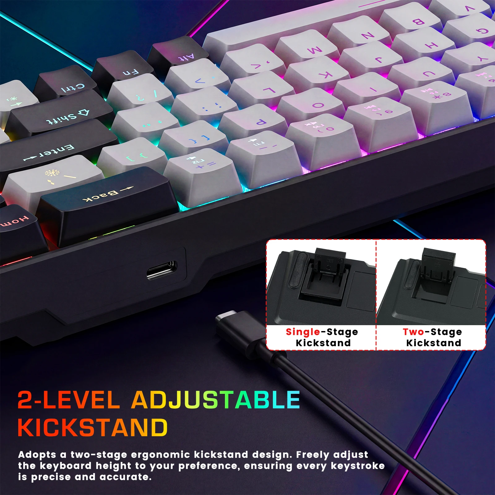 FocusOnPC MK-BOX Portable 60% Mechanical Gaming Keyboard, 68 Keys Compact Wired Keyboard with LED Backlight for Gaming & Office, Compatible with PC, Laptop & Mac, Free Random Mouse Pad Included photo 7
