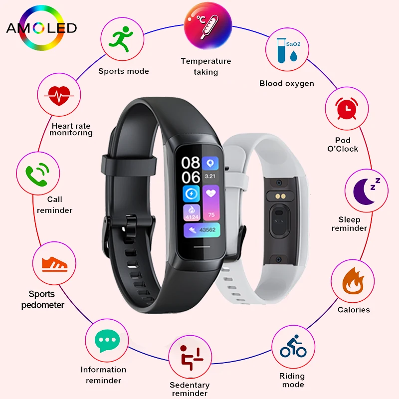 LIGE 1.1 Inch Amoled Heart Rate Monitor Smart Bracelet Wristband Slim Smart Watch Men Women Waterproof  Fitness Tracker Band photo 1