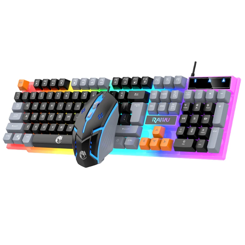 RAIKU T26 Three tone Luminous Keyboard Mouse Wired Mechanical Touch Gaming Mouse Keyboard Set photo 2