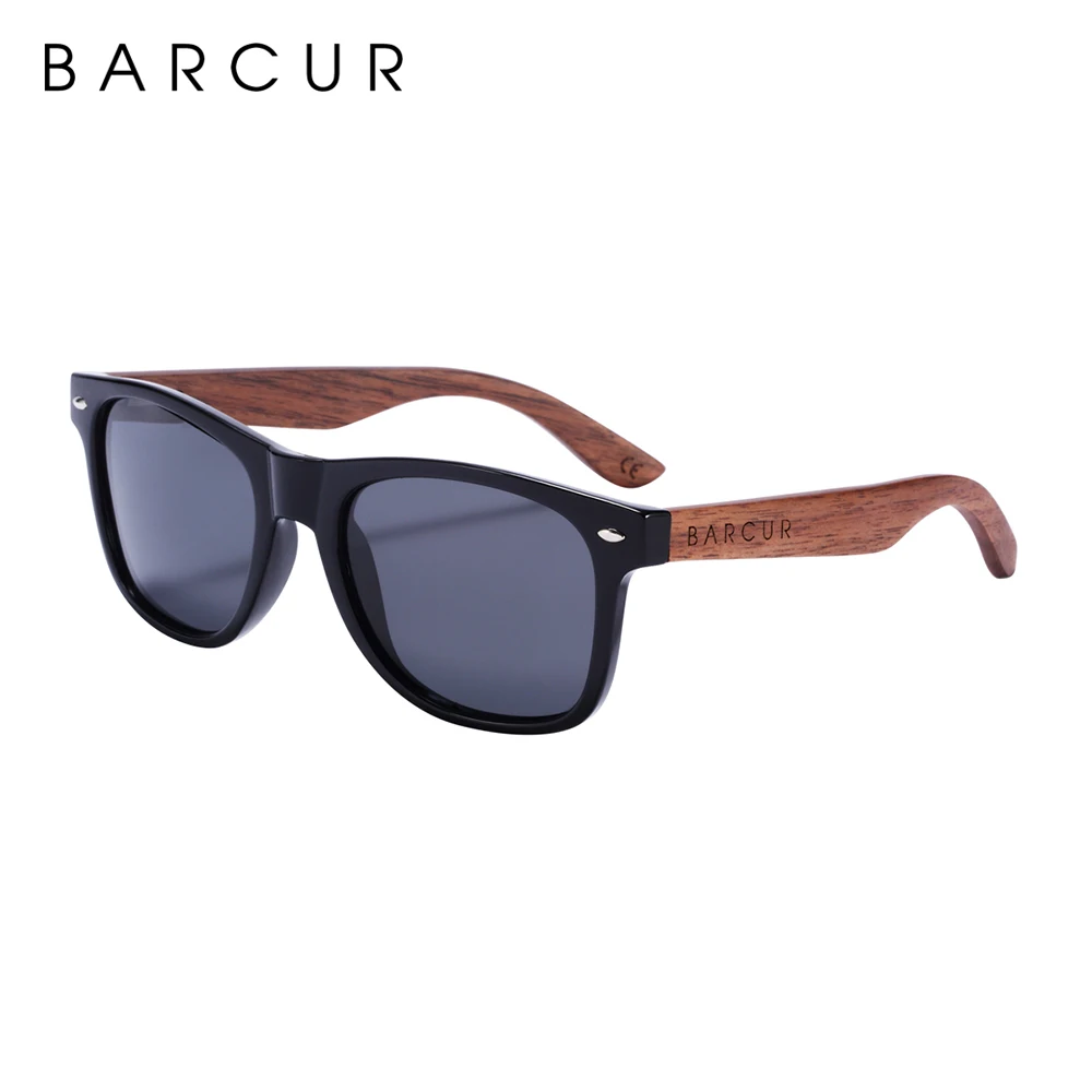 BARCUR Black Walnut Wood Sunglasses for Man Polarized High Quality Sqare Sun Glasses Men UV400 Eyewear Accessory Original Box photo 1