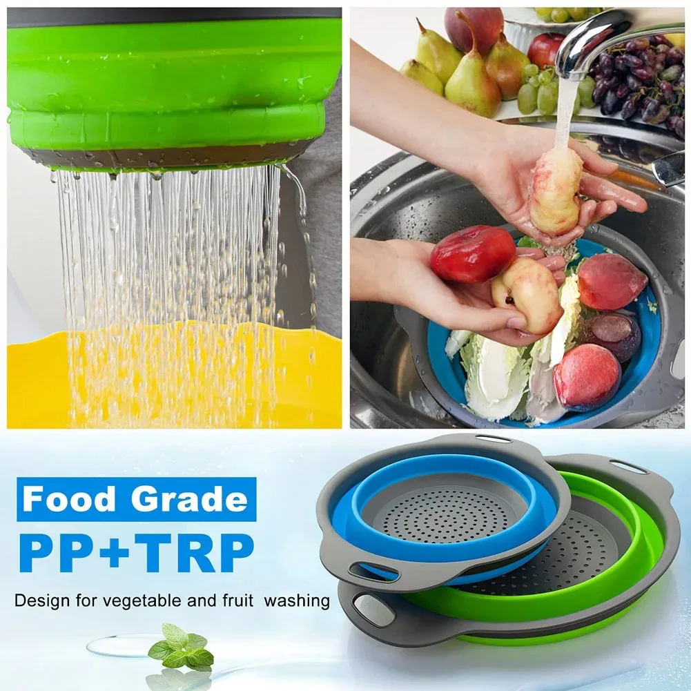 Silicone Folding Drain Basket Fruit Vegetable Washing Basket Foldable Strainer Colander Collapsible Drainer Kitchen Storage Tool photo 4