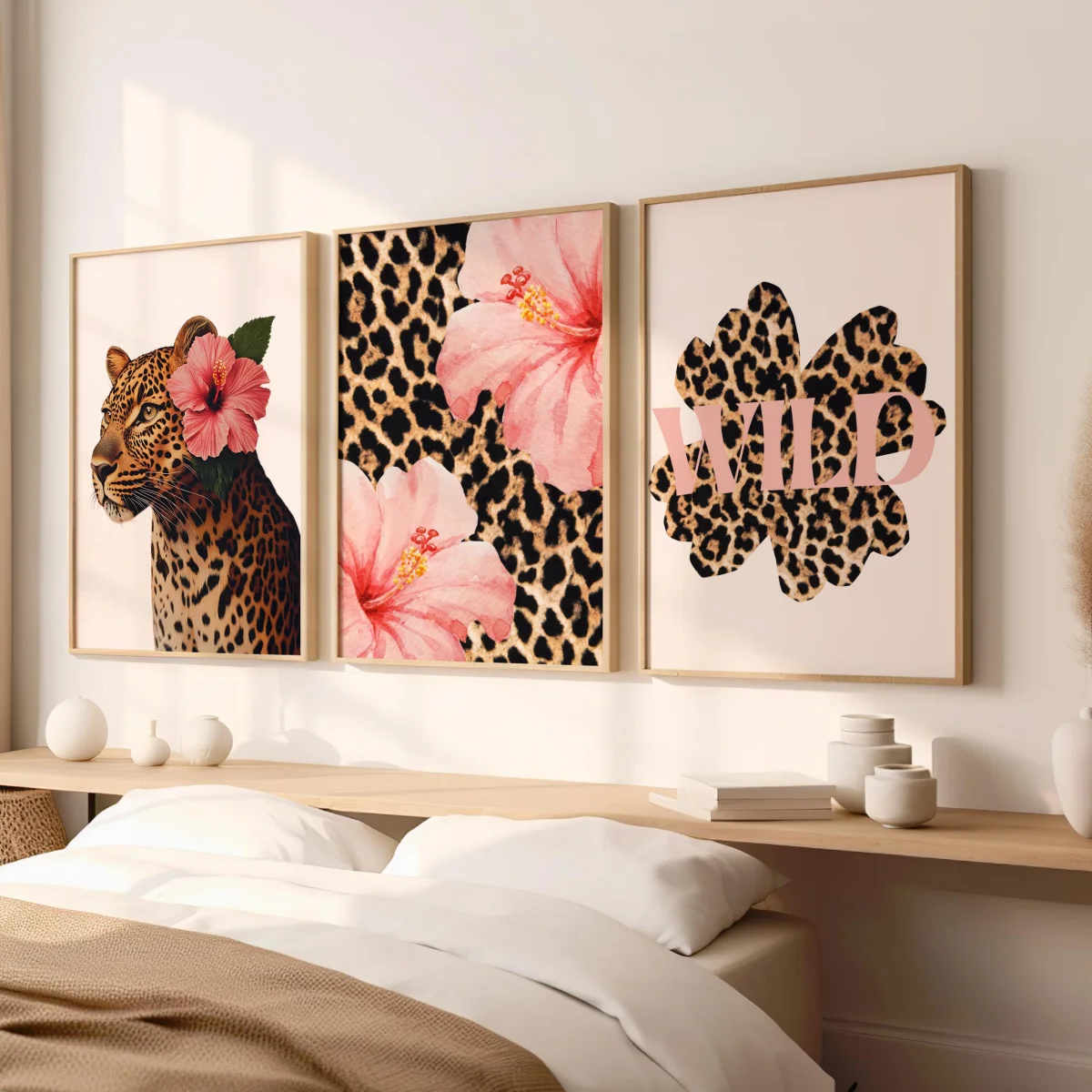 1/3pcs Funky Y2K Leopard Hibiscus Flower Pink Cheetah Canvas Print Poster Vintage Hawaiian Aloha Animal Art Prints Home Decor photo 1