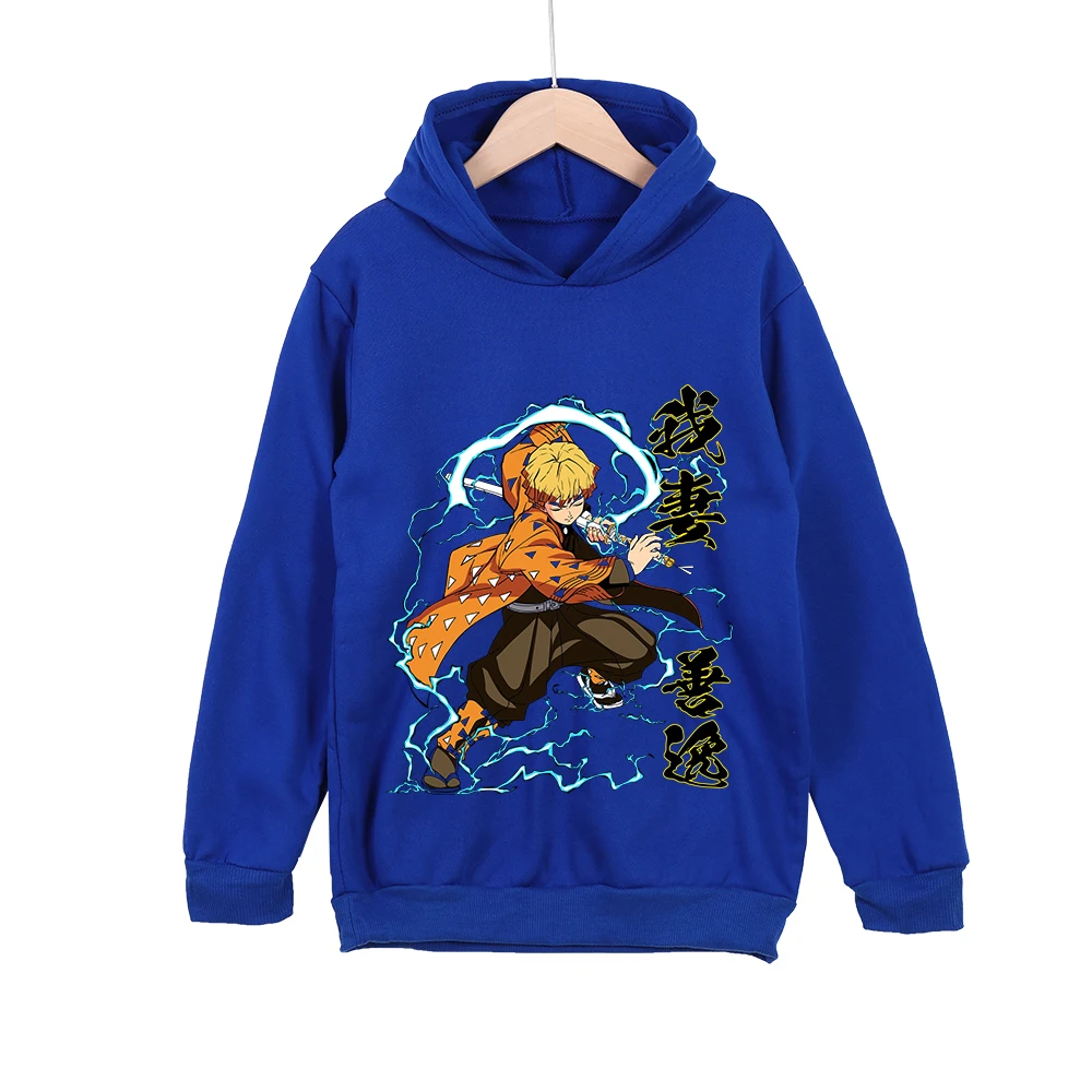 Demon Slayer Zenitsu Anime Cotton Hoodie for Kids 3-12 Boys Girls Unisex Pullover Sweatshirt Cosplay Costume photo 5