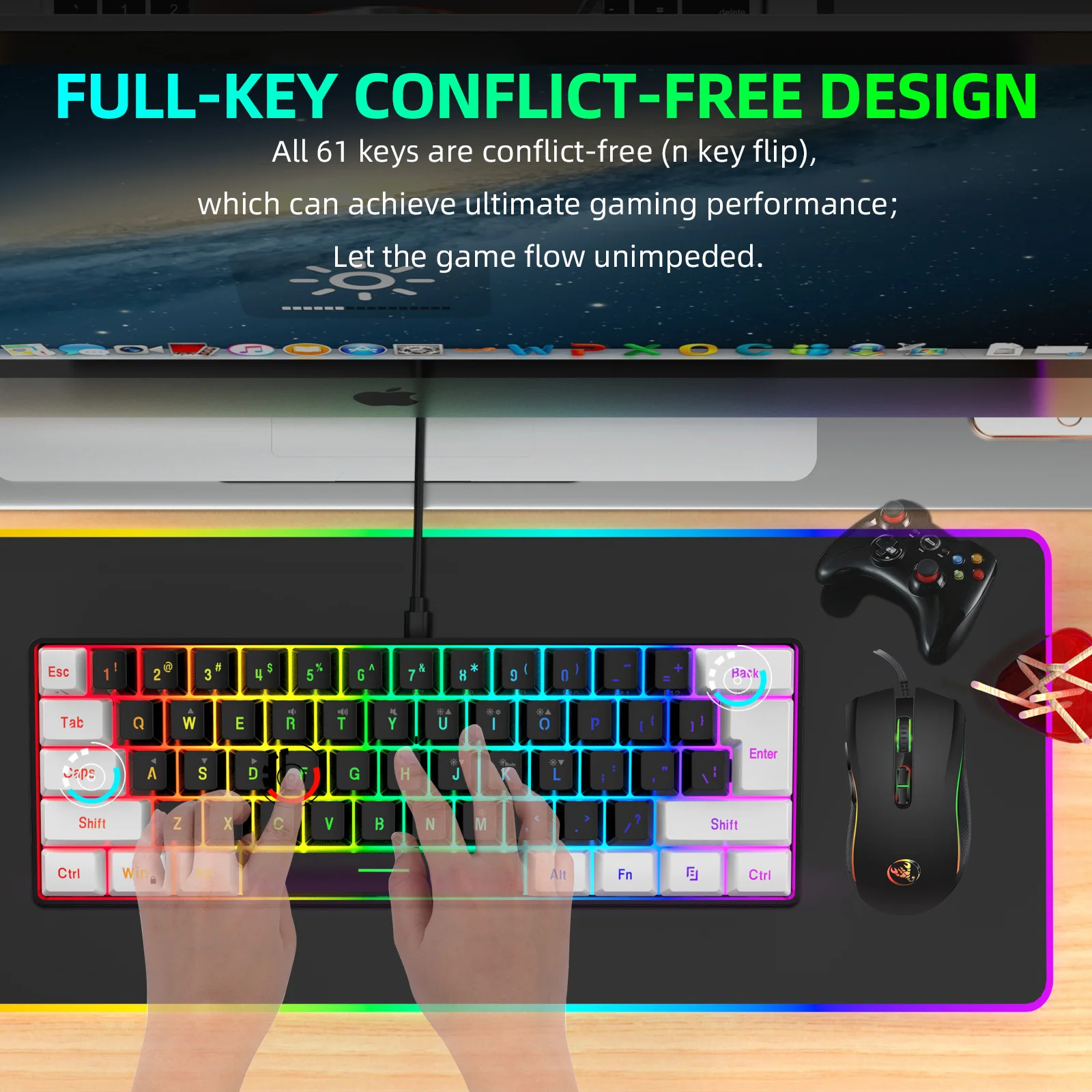 New 61keys Wired White Black Keyboard RGB Gaming Mouse Office Kit Backlight Keyboard and Mouse Combos for PUBG Gamer photo 3