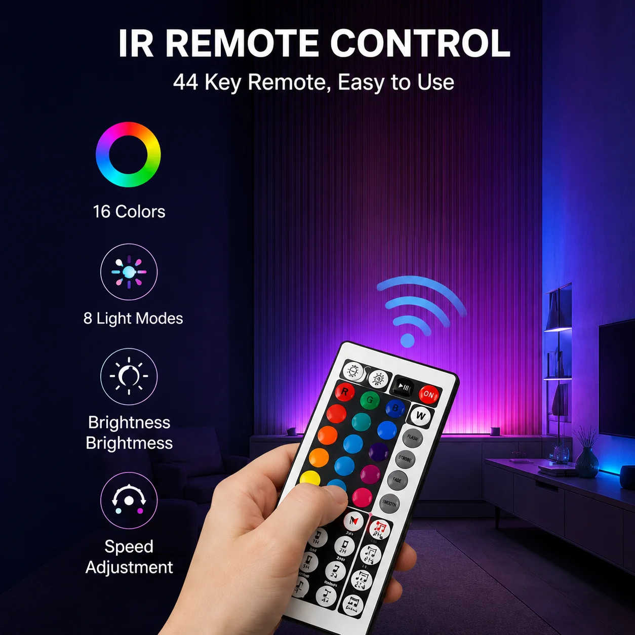 LTG-GEE Led Strip Lights with 44 Key Remote Control RGB Tape Led Wall Room for Home Bedroom Party Decor TV Backlight photo 4