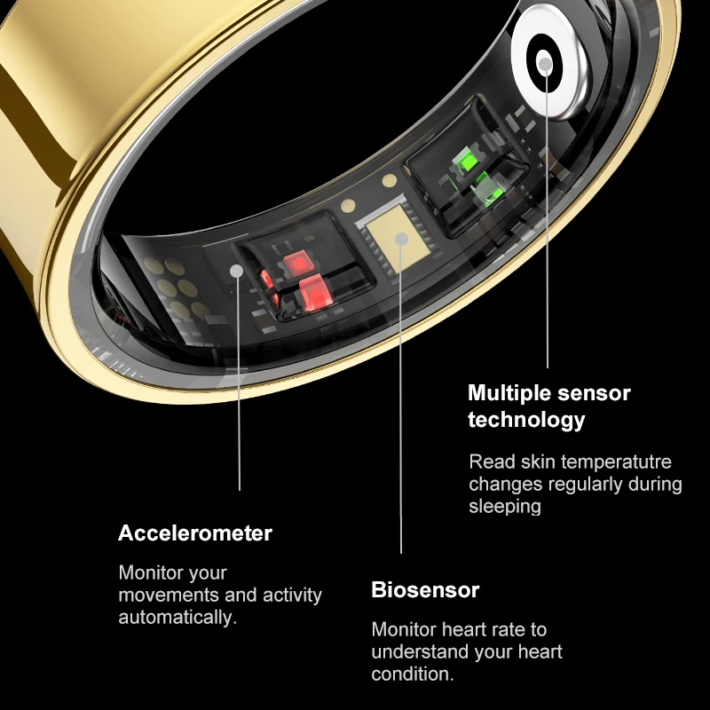 R09 Smart Ring Men Women with Charging Case,Heart Rate Blood Oxygen,Skin Temperature Monitor,5ATM Waterproof For Android iOS photo 3