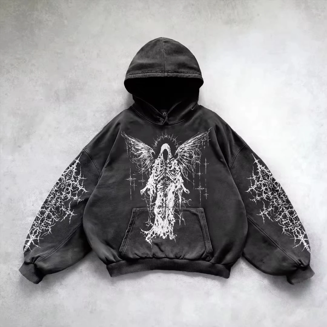 Retro Gothic Graphic Print Hip Hop Hoodie for Men Y2k Grunge Punk Casual Loose Pullover Women Streetwear Sweatshirt Hoodies photo 3