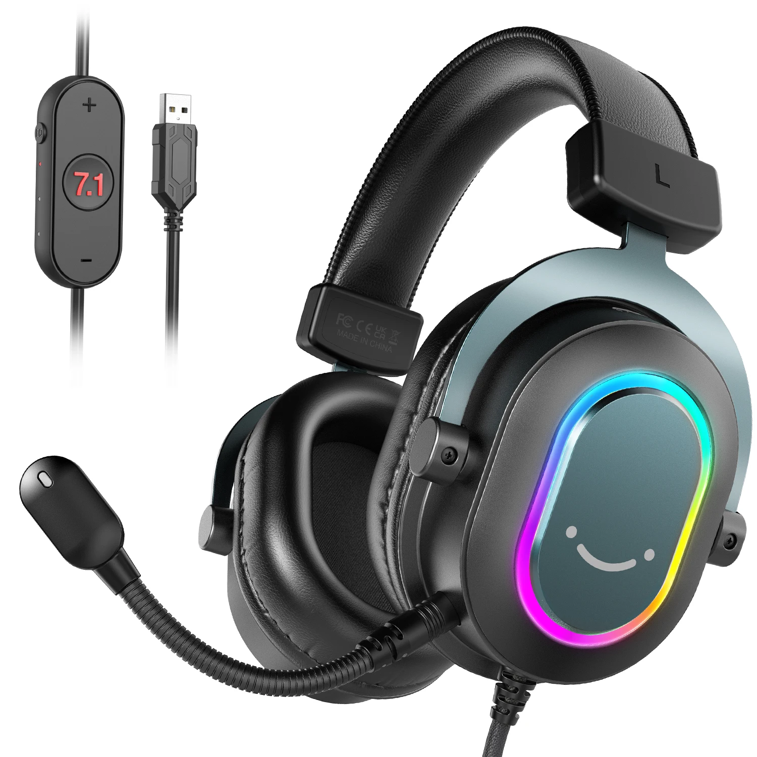 Fifine Dynamic RGB Gaming Headset with Mic Over-Ear Headphones 7.1 Surround Sound PC PS4 PS5 3 EQ Options Game Movie Music photo 1