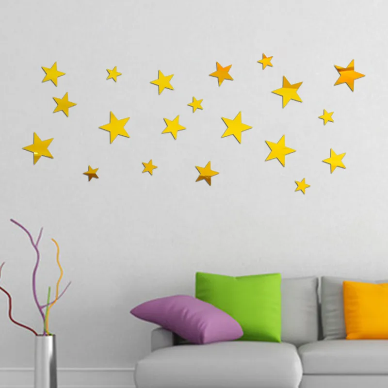 20pcs Acrylic Star Mirror Wall Sticker Cartoon Starry Wall Stickers For Kids Rooms Wall Decals Home Decor Cute Stars Art Mural photo 4