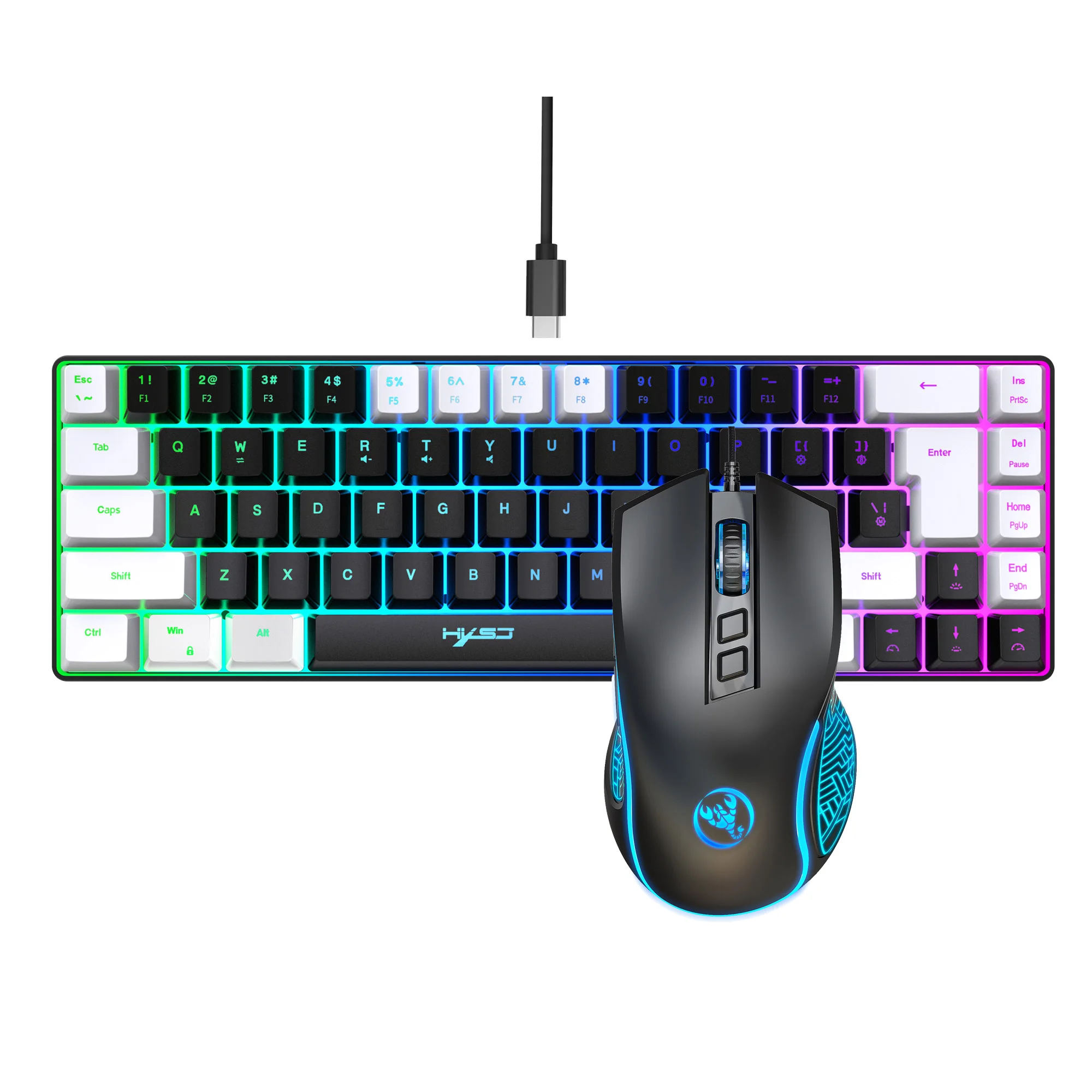 2024 Newest HXSJ Mini V200 68 Keys Mechanical Feel Keyboard Compact RGB Luminous Gaming Mouse and Keyboard Combos for PC Gaming photo 6