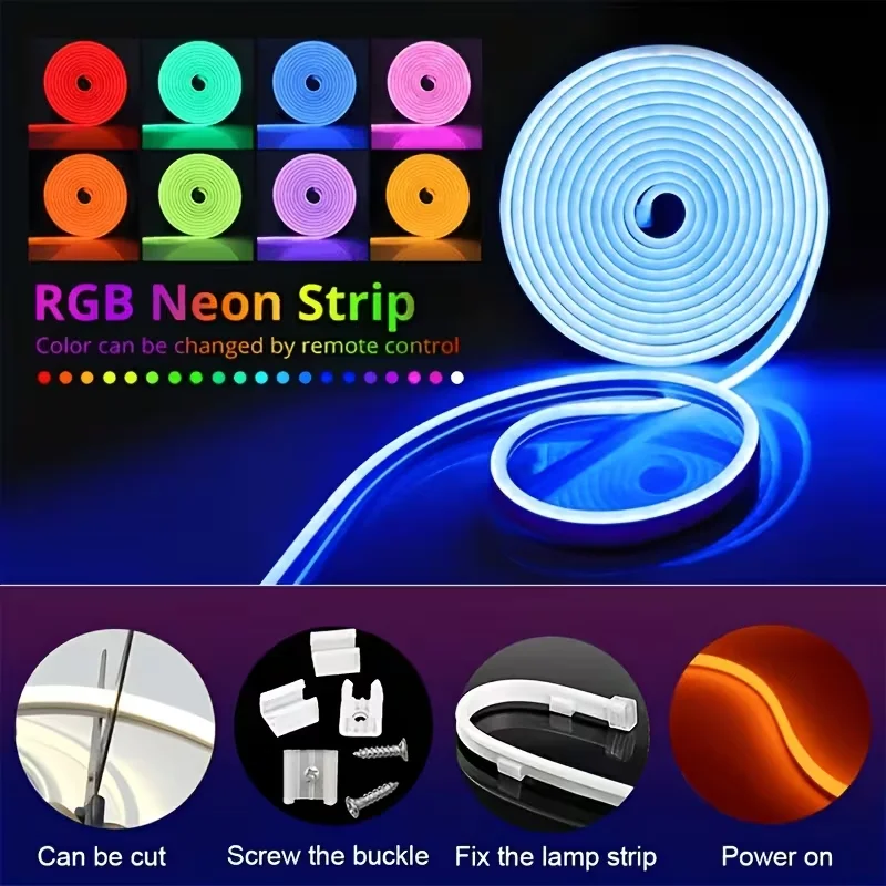 1 Roll of Low-Voltage 5V Flexible Rgb Color-Changing Neon Led Light Strip, USB Interface, with 24-Key Multi-Function Controller, Can Switch Light Colors and Adjust Light Brightness, Used for Gaming, Electric Car Decora photo 6
