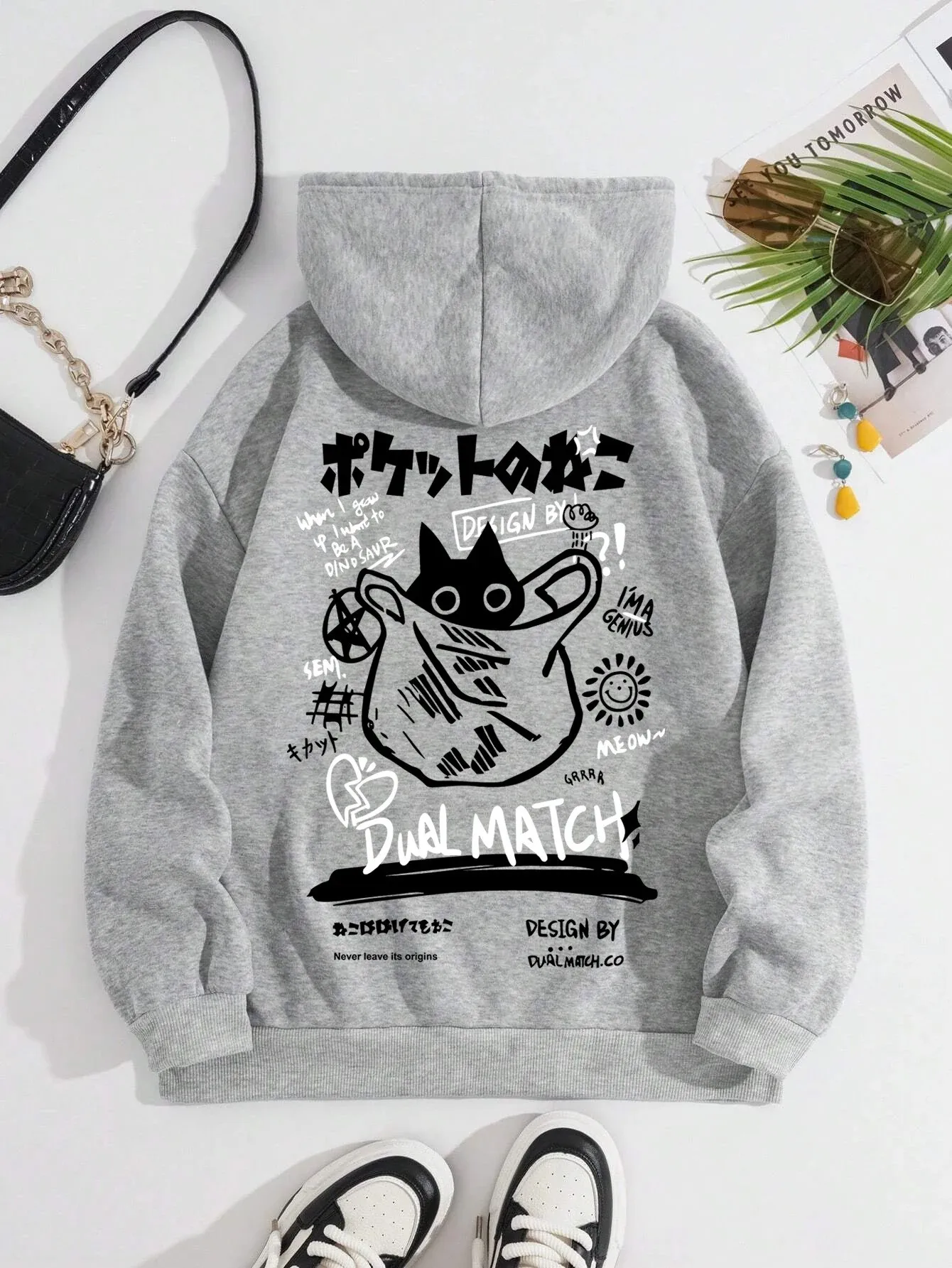 Japan Style Black Cat Hoodie Men Women Outdoor Street Casual Fashion Sport Cartoon Longsleeve Adult Autumn Winter Sweatshirt Top photo 5