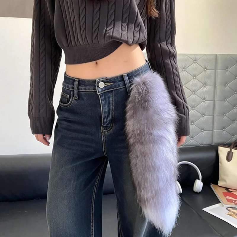 Natural Fox Fur Tail Keychain Fluffy Y2K Wolf Tail Keychains Car Accessories Anime Tail Fur Keychain Bag Charms Jewelry Key Ring photo 3