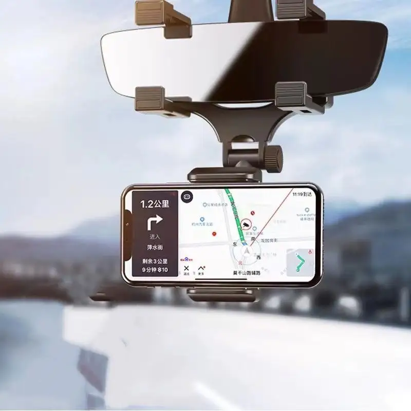 New 360° Car Phone Holder Rearview Mirror Mount Bracket  GPS Mobile Stand Clip Foldable Adjustable Car Cell Phone Support photo 1