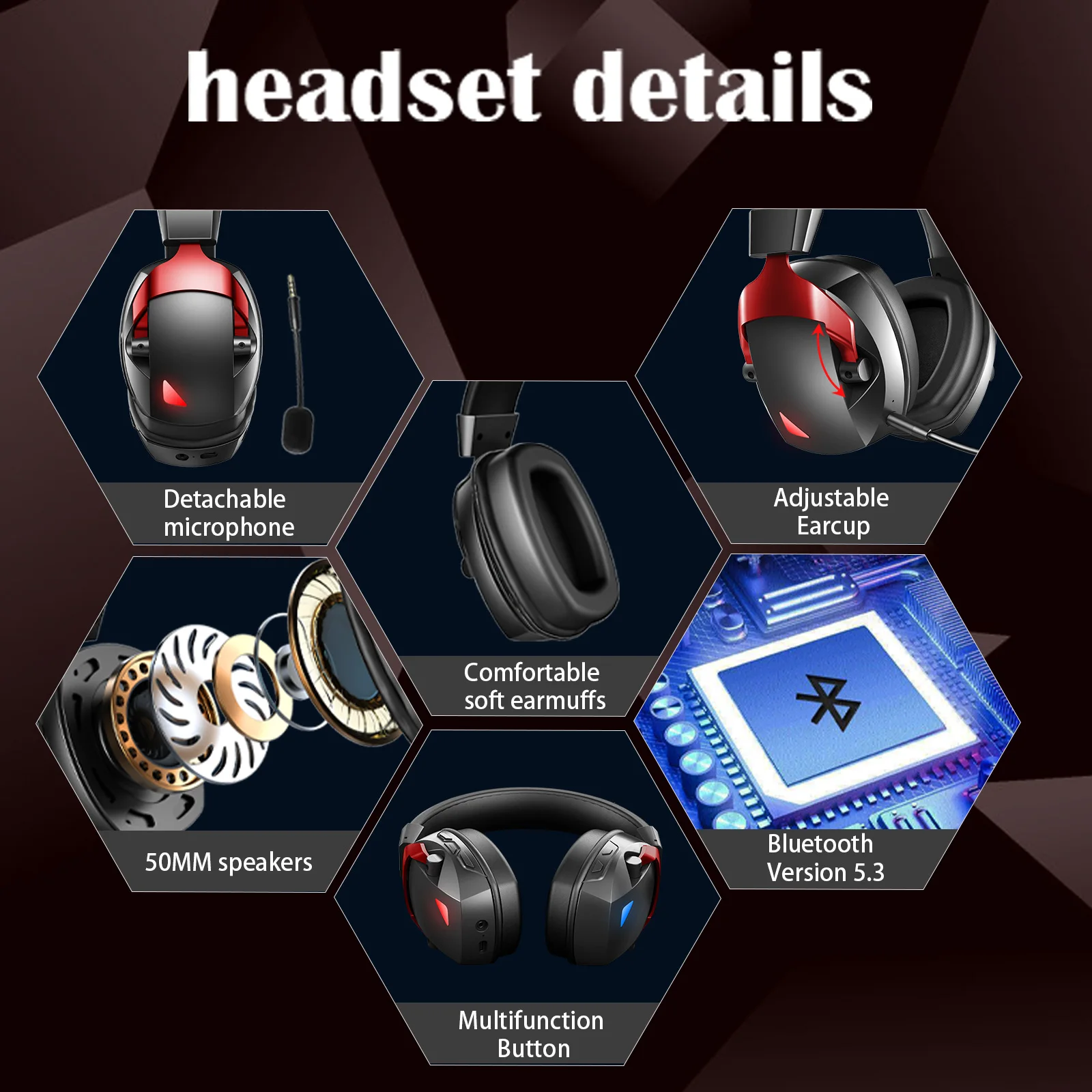 Wireless Gaming Headset with Detachable Noise Cancelling Microphone,2.4G Bluetooth-USB-3.5mm Wired Jack 3 Modes for Multi-device photo 3