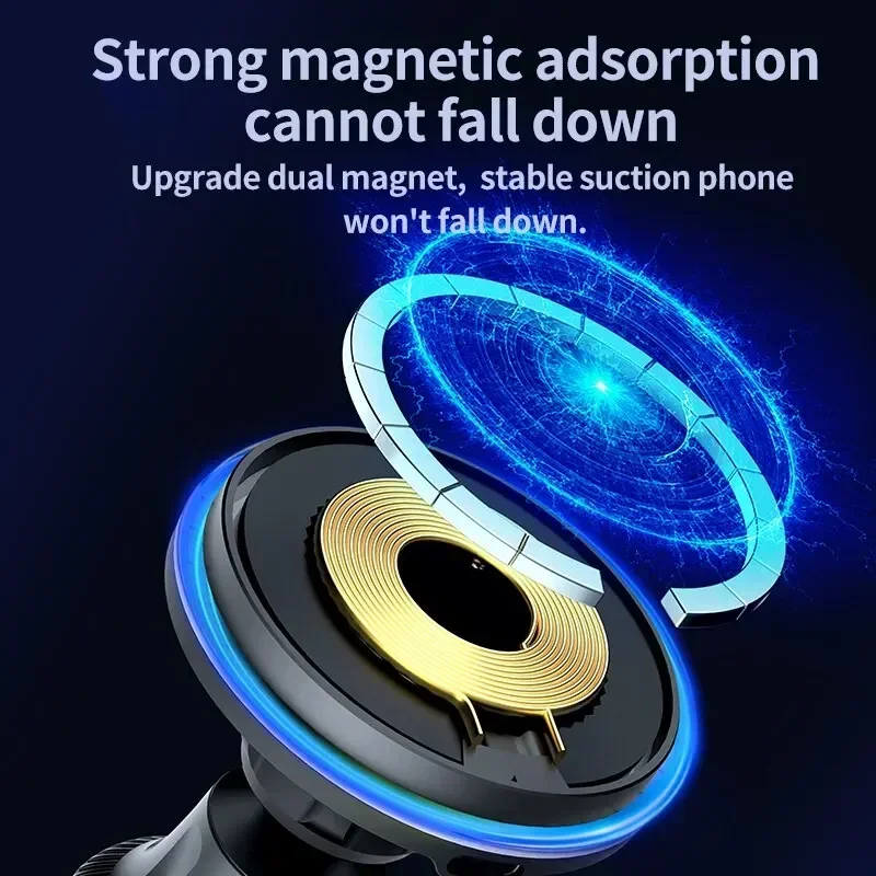 Magnetic Car Wireless Charger RGB For iPhone12 13 14 15 16 17 Pro Max Macsafe Car Phone Holder Stand Mount Fast Charging Station photo 6