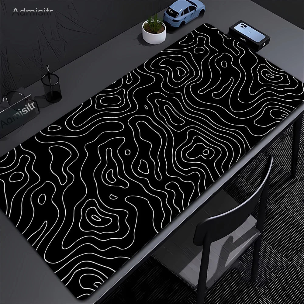 XXL Desk Mat Black And White Strata Liquid Mousepad Large Abstract Mouse Pad Gaming Deskmat With Lockedge Office Non-slip Carpet photo 2