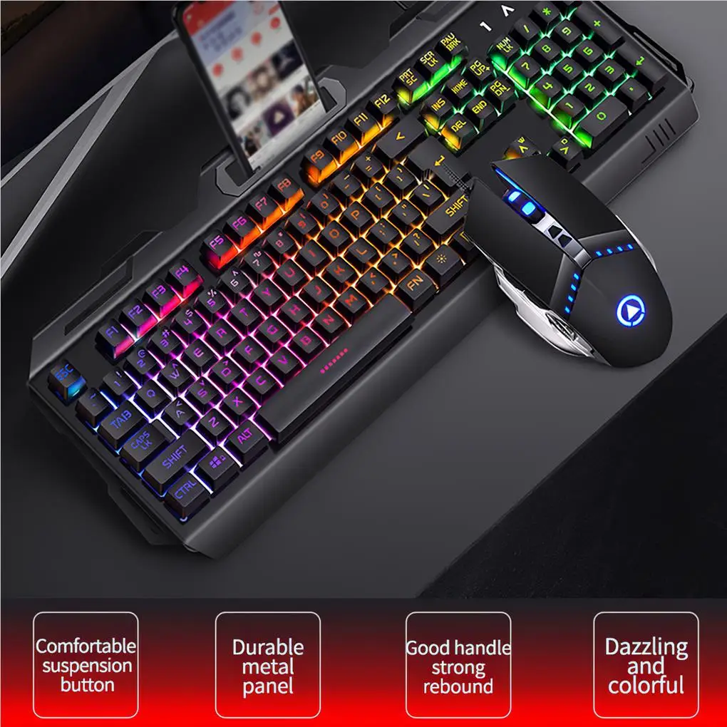 Backlit Wired Keyboard and Mouse Game Keyboard Mouse Earphone Set Of Real Mechanical Key Mouse Set photo 2