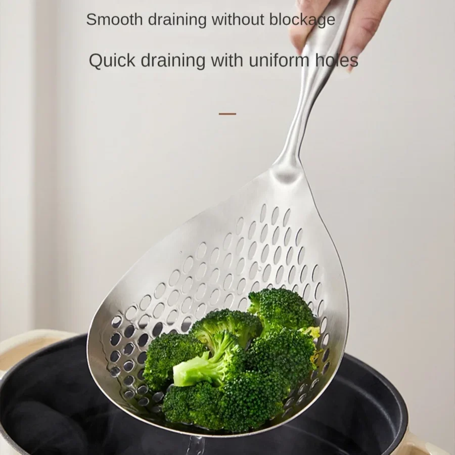 1pc Large Durable Stainless Steel Colander Skimmer Spoon, Heavy Duty Food Strainer Spoon  for Frying & Cooking, Kitchen Utensils photo 4