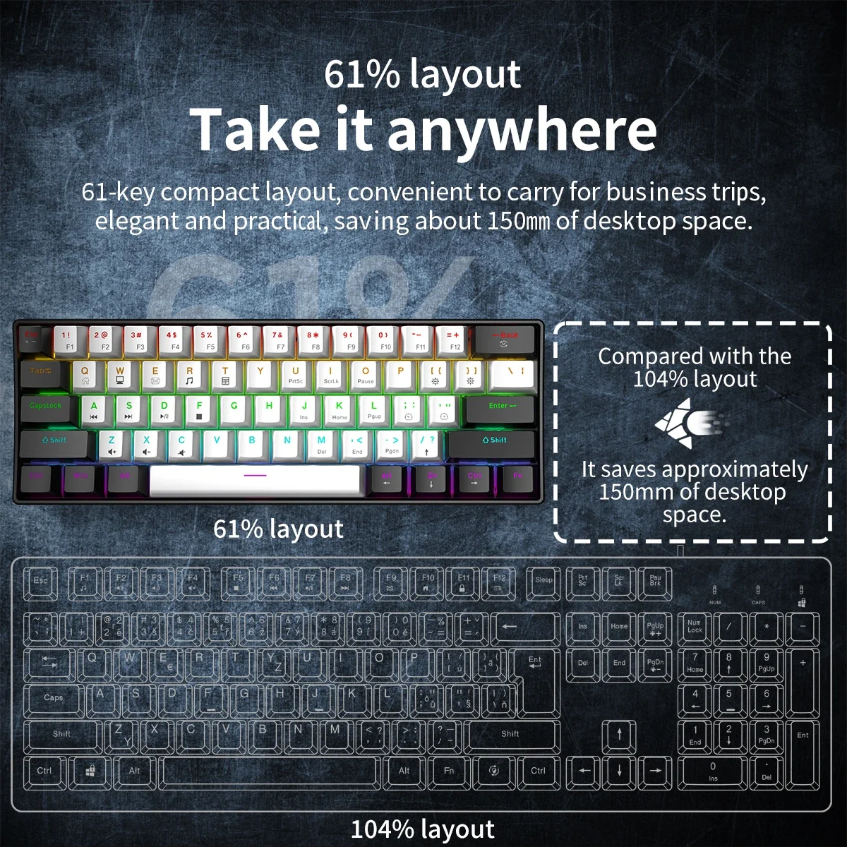 60% Wired Gaming Mechanical Keyboard RGB Backlit Ultra Compact Mini Layout for PC/Mac Gamers And Typists Easy Travel Design photo 5