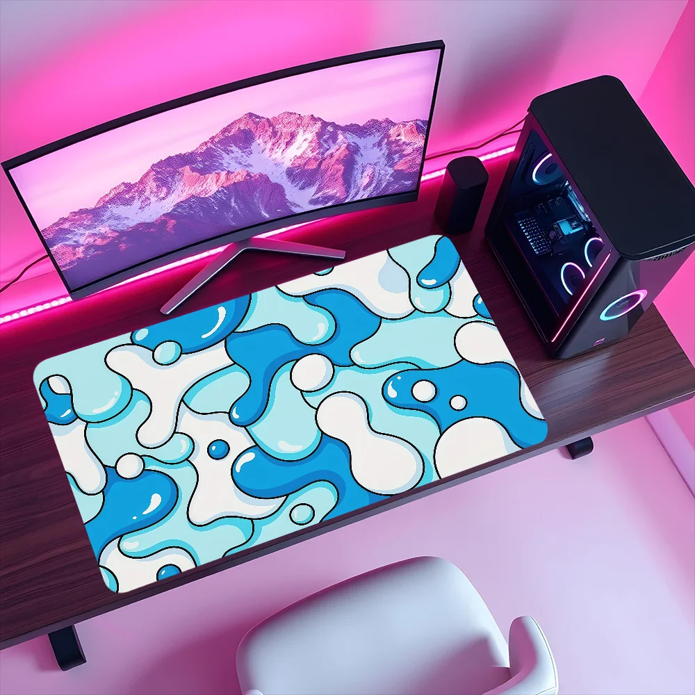 Mouse Pad MousePad Non-slip Lockedge Blue Art Office Student Gaming Thickened Large Writing Pad Wave Cushion photo 4