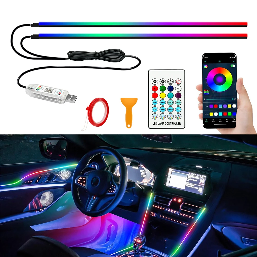 110cm  APP Control Car Ambient Lights LED Interior RGB Symphony Atmosphere Light  Acrylic Strips Dashboard Decoration Sunroof photo 1