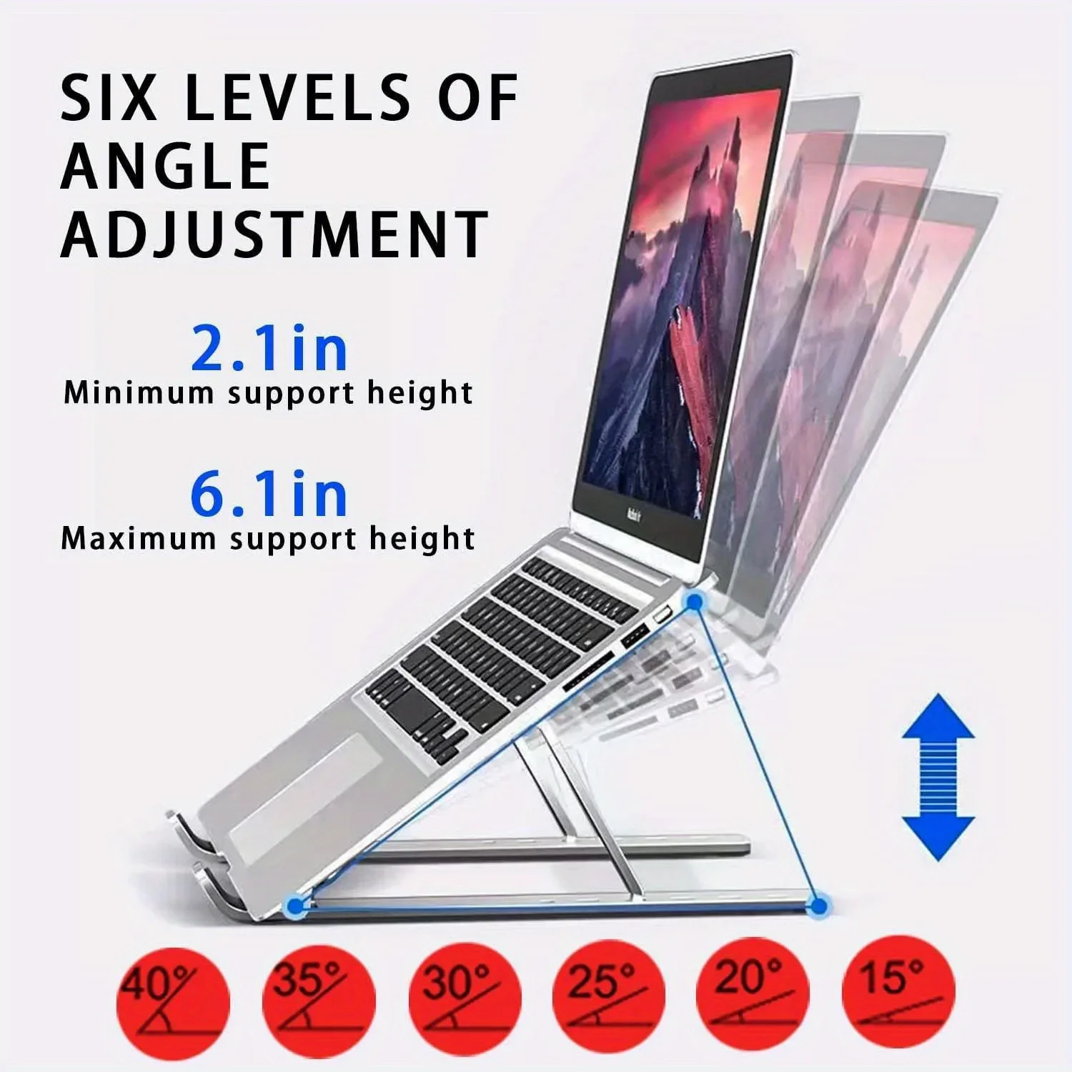 6‑Level Adjustable Laptop Stand - Foldable & Portable Design for 8‑14" Laptops & Tablets, Enhanced Ventilation & Heat Management photo 2