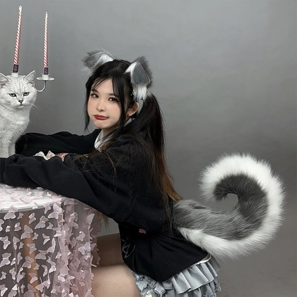 Furry Anime Dog Ear Headband Tail Cartoon Comic-Con Cosplay Accessories Plush Simulation Animal Ears Tail photo 1