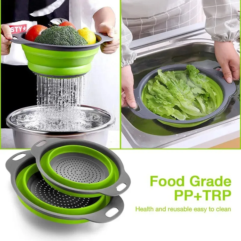 Silicone Folding Drain Basket Fruit Vegetable Washing Basket Foldable Strainer Colander Collapsible Drainer Kitchen Storage Tool photo 2