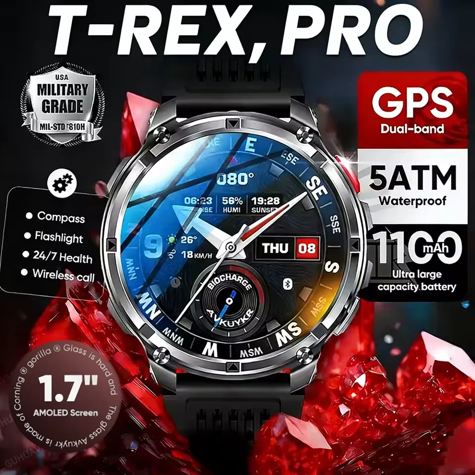2026 New T-Rex3 Pro 1100mAh Battery Smart Watch GPS path 5ATM Waterproof Sports Run tracker Outdoors Compass Military Smartwatch photo 1
