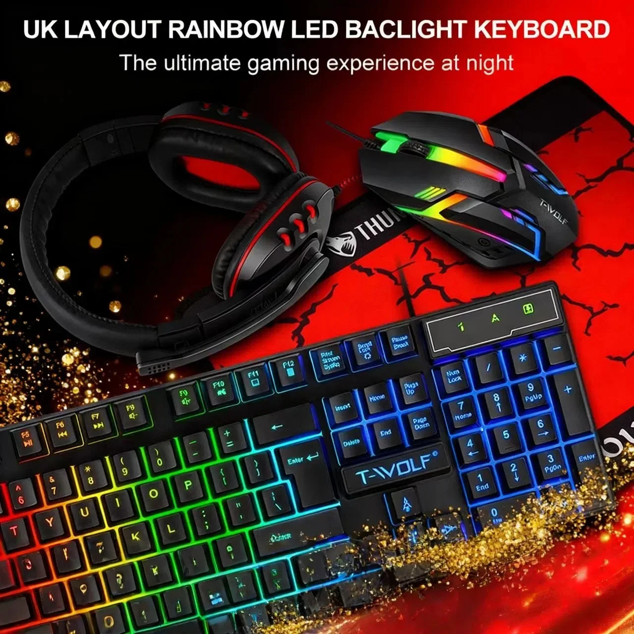 T-WOLF Thunderwolf TF880 Wired Keyboard, Mouse, Headphones and Audio Five-piece E-sports Game Enjoy Super Fast Moving Speed. photo 3
